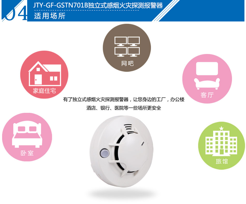 JTY-GF-GSTN701B獨立式光電感煙火災(zāi)探測報警器應(yīng)用場所