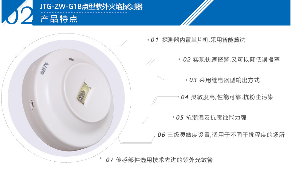 JTG-ZW-G1B點型紫外火焰探測器特點