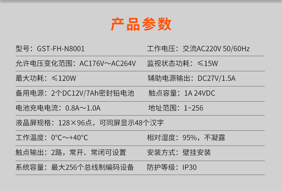 GST-FH-N8001防火門監控主機產品參數